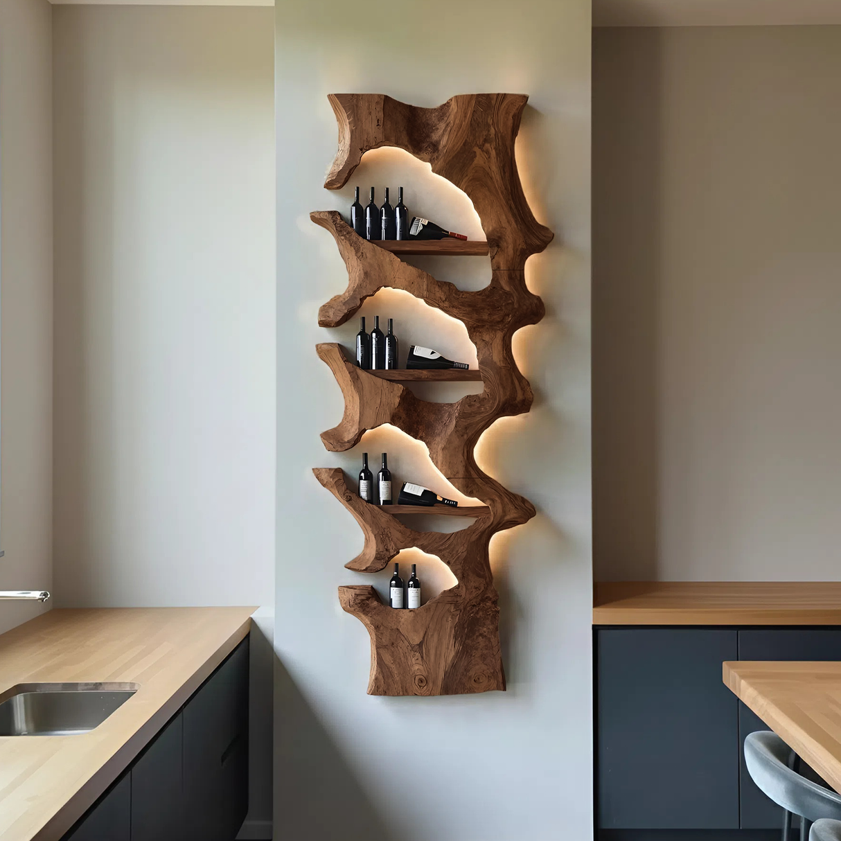 Mid Century Solid Wood Wine Rack For Bar Decor And Display