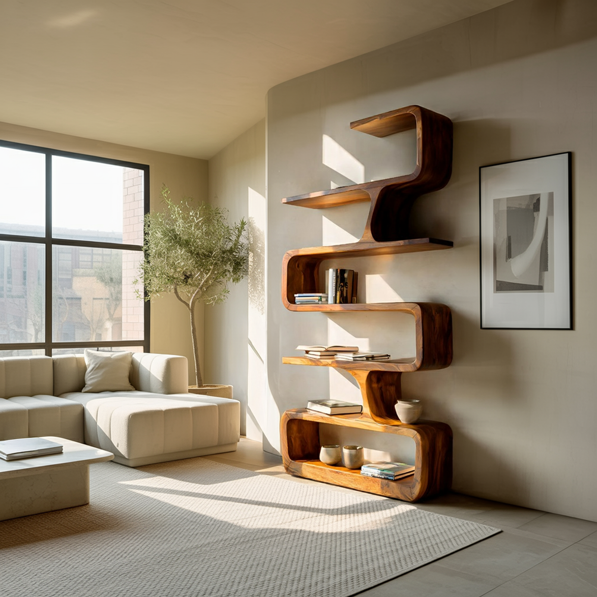 Contemporary Handmade Wooden Bookshelf For Home Styling