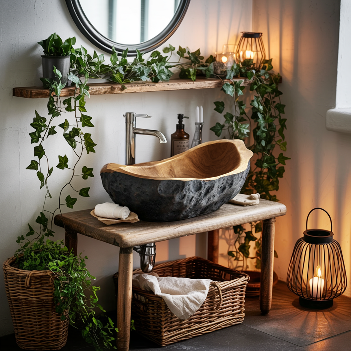 Rustic Solid Wood Sink For Elegant Bathroom