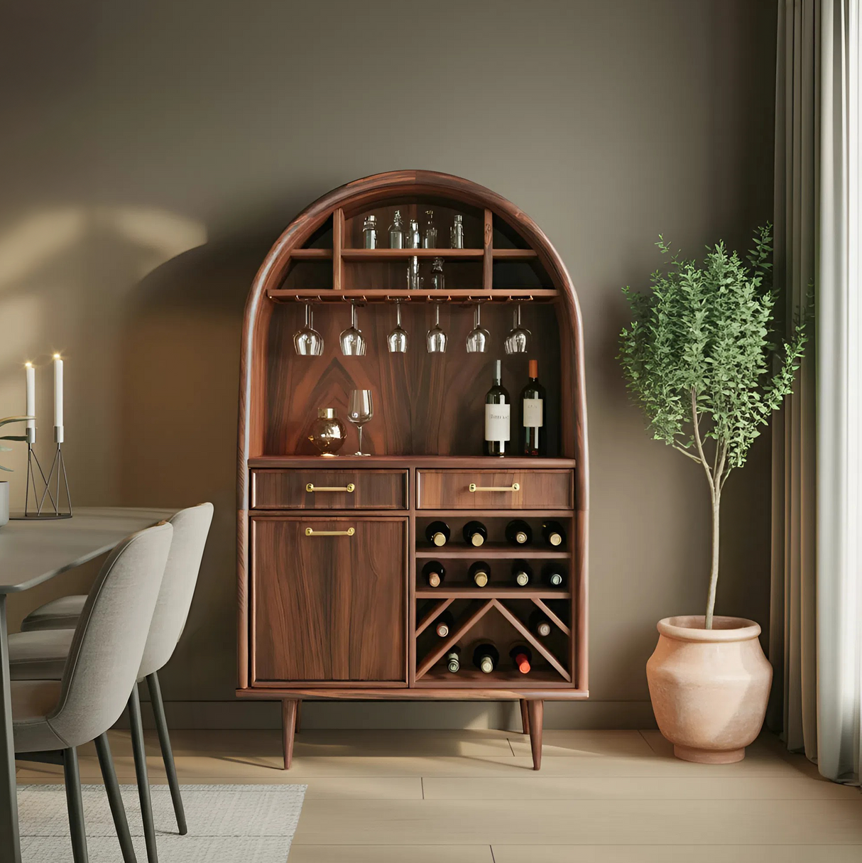 Modern Arched Wine Cabinet For Dining Room