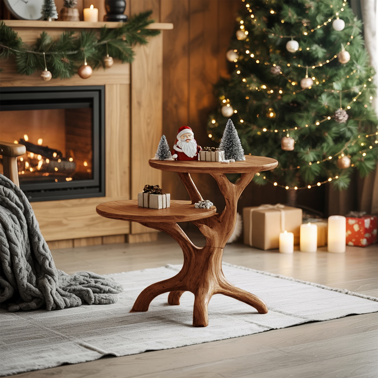 Farmhouse Solid Wood End Table For Living Room Holiday Wall Decor