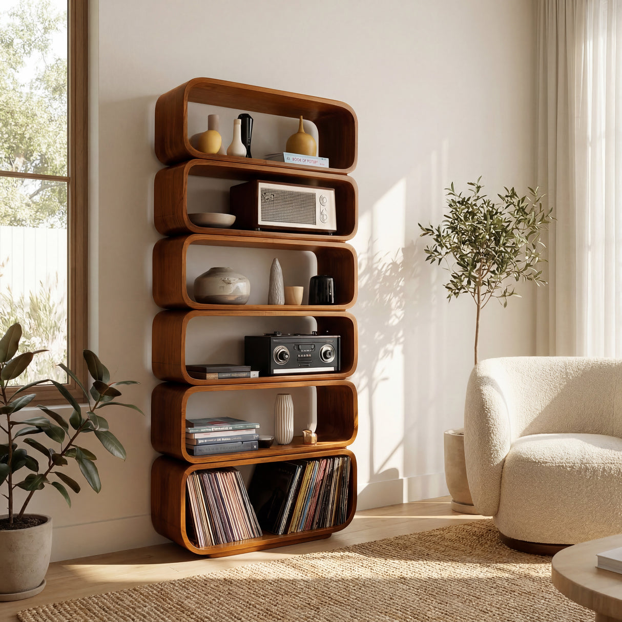 Contemporary Wooden Standing Shelf For Living Room Decor