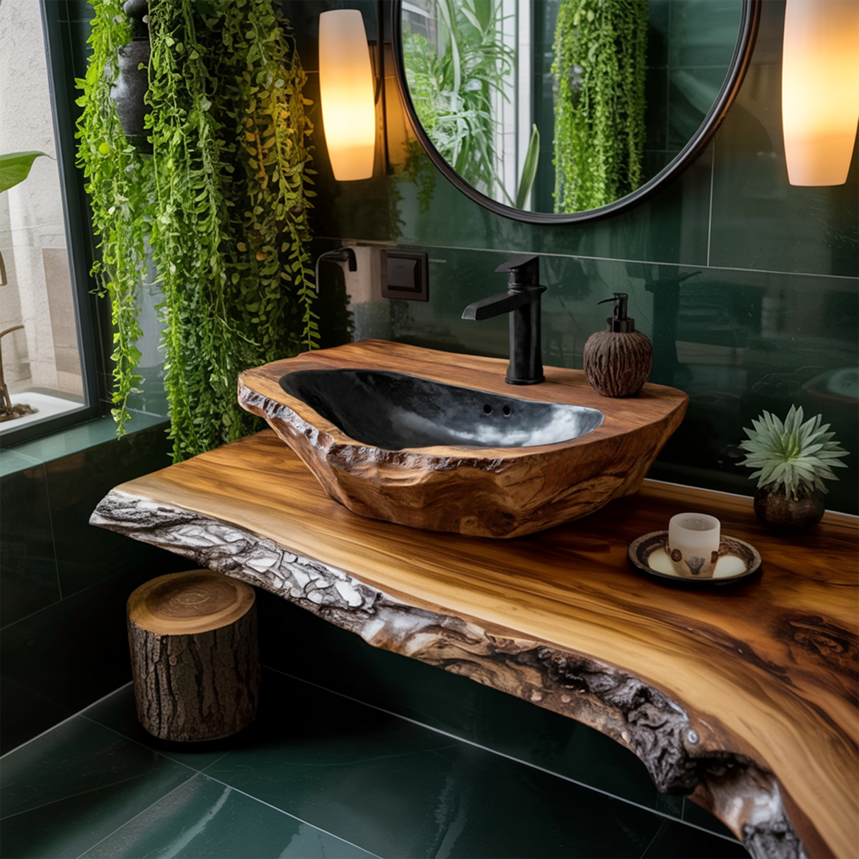 Mid Century Handcrafted Wood Wash Basin For Bathroom Decor