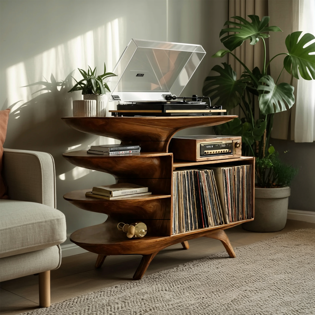 Modern Wooden Record Stand For Bedroom Interior Design Style
