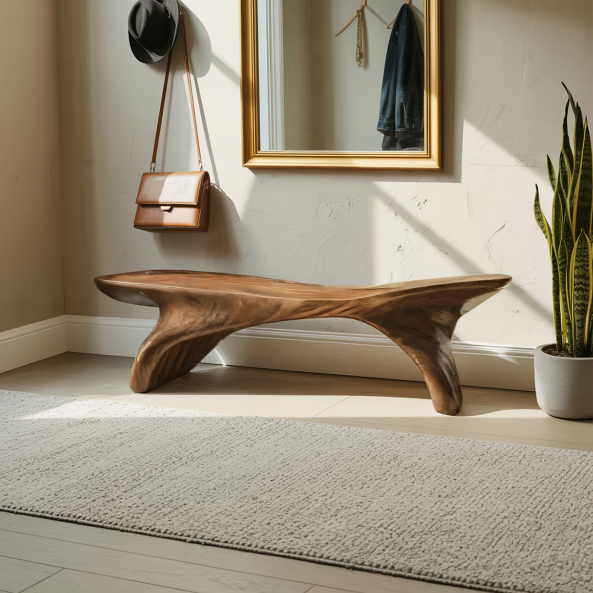 Organic Sculptural Bench With Curved Design For Entryway