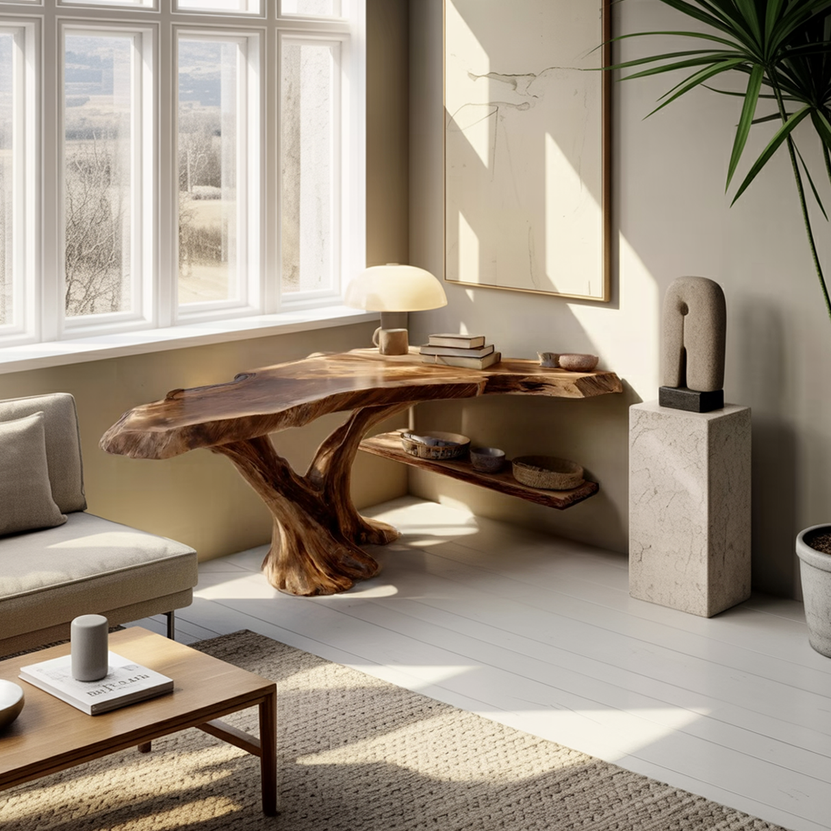 Handcrafted Live Edge Console Table Organic Solid Wood For Home Decor