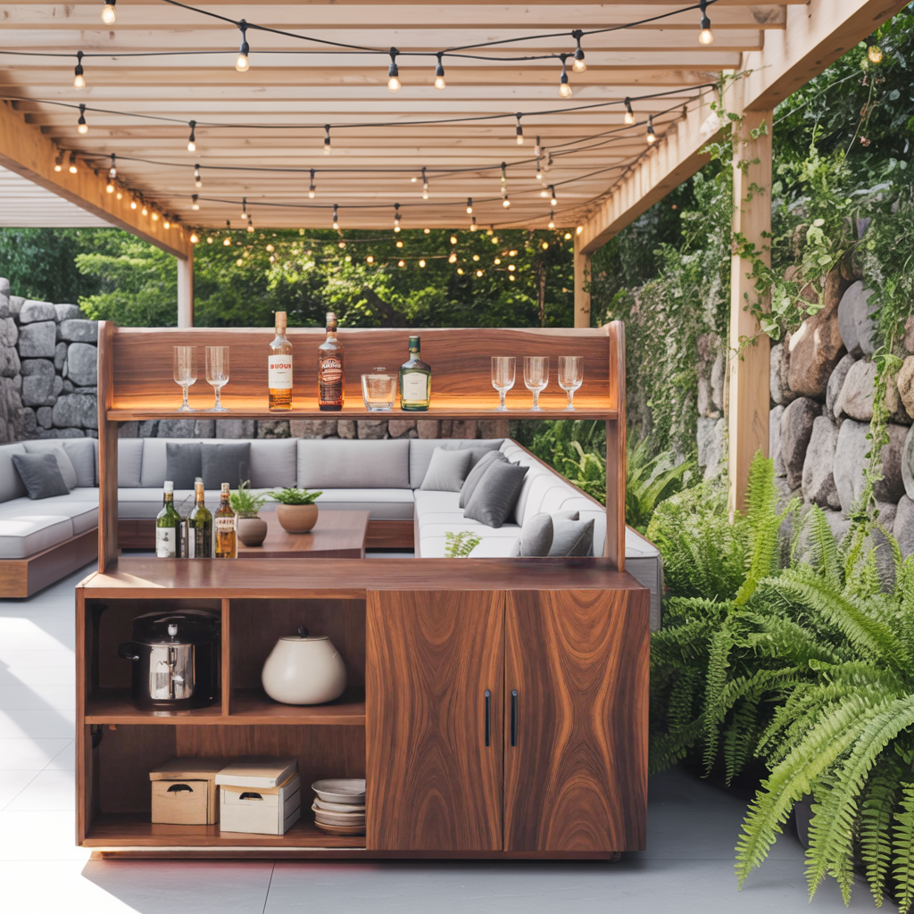 Contemporary Outdoor Bar Table With Hidden Storage For Garden Or Poolside