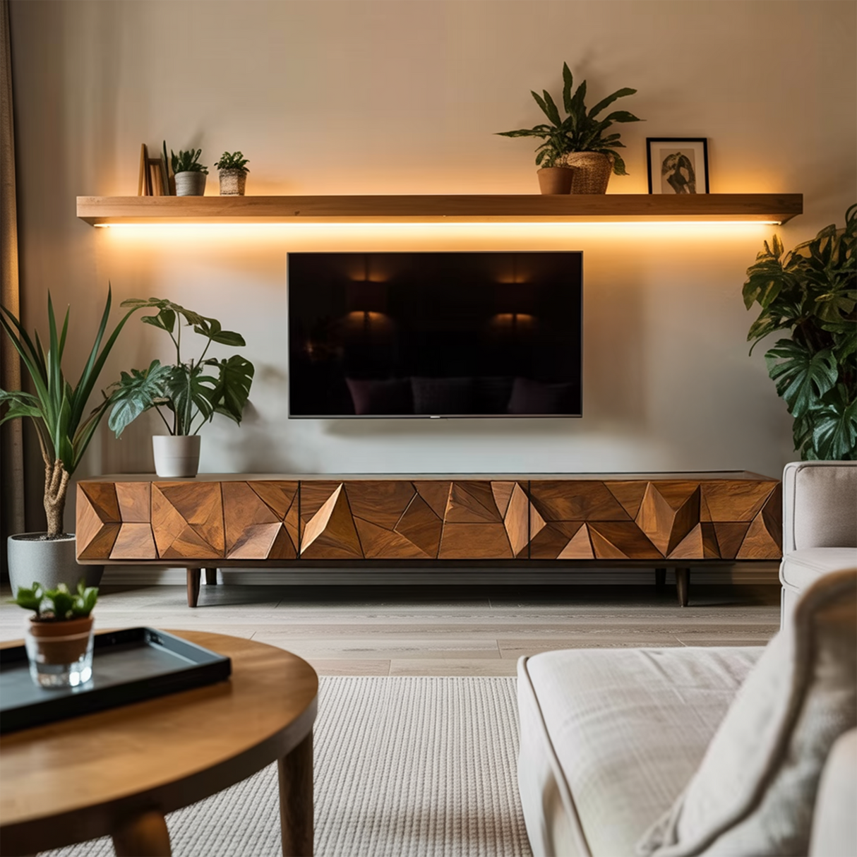 Mid Century Wooden TV Console For Entryway Decor