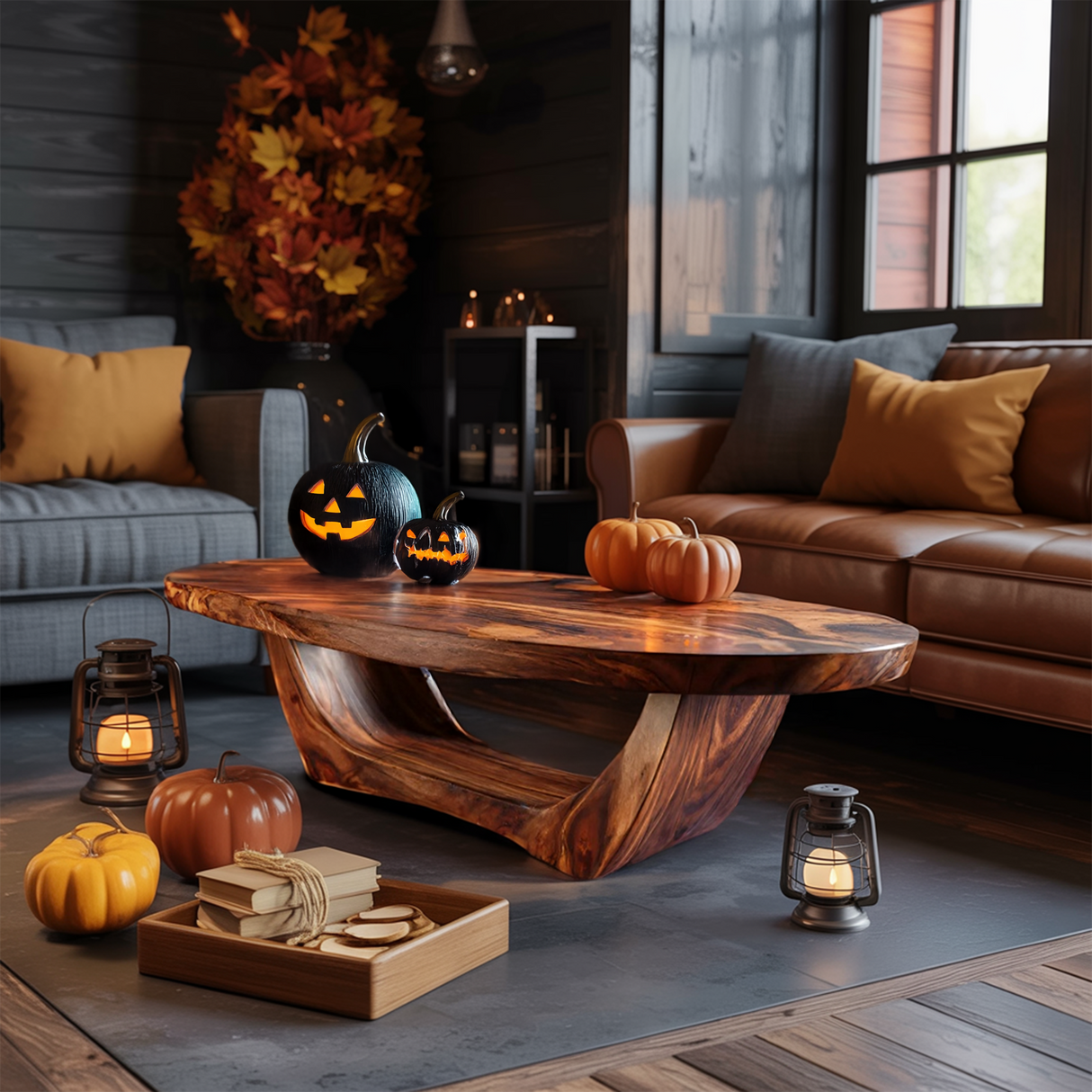 Handcrafted Wooden Live Edge Coffee Table For Living Room Halloween Style