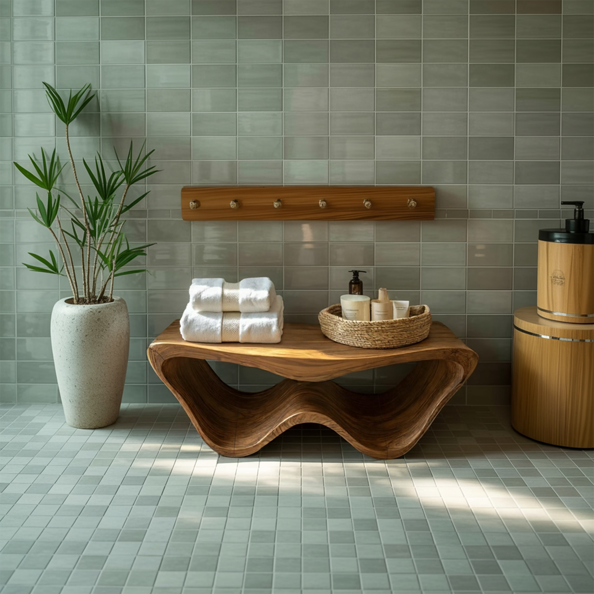 Organic Shower Bench With Storage For Bathroom