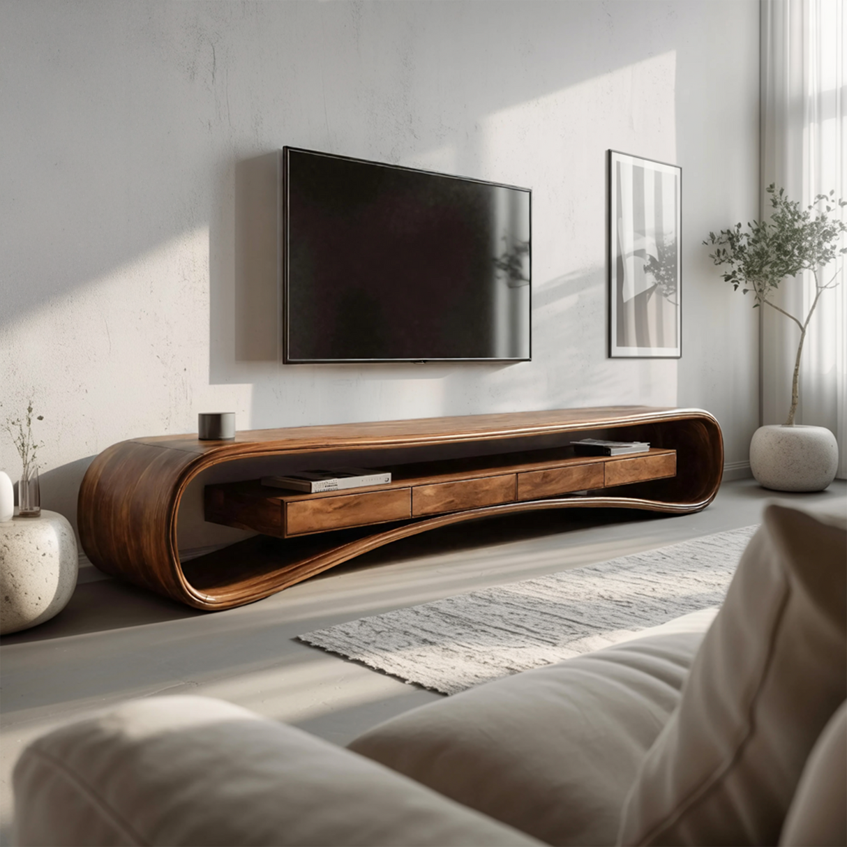 Modern Luxury Curved Media Console For Living Room