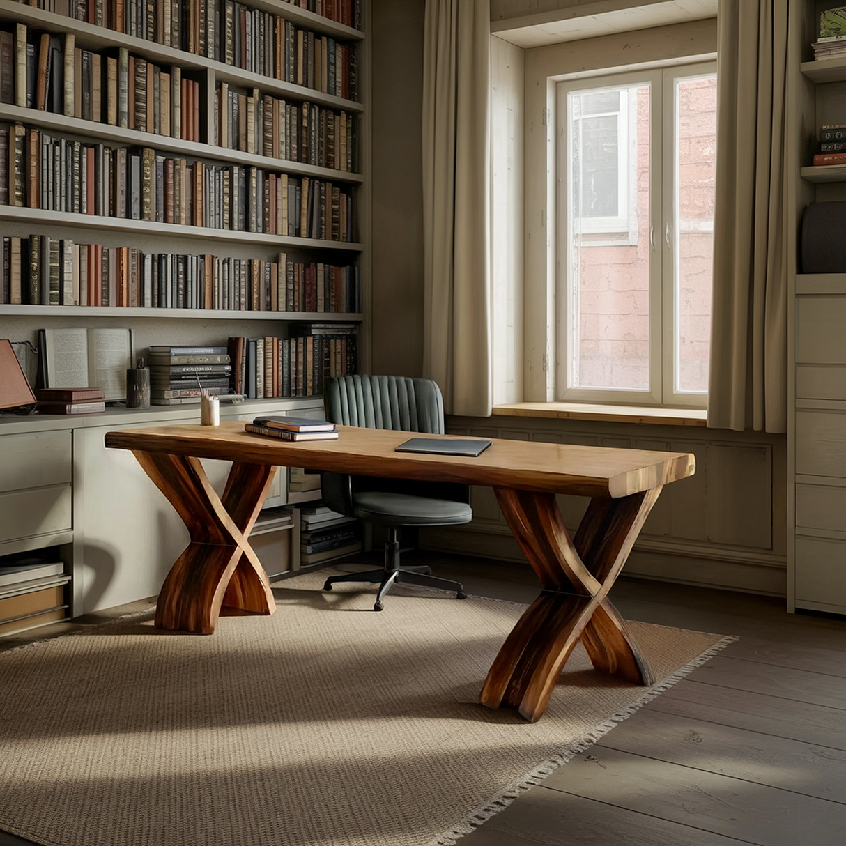 Mid Century Solid Wood Desk For Small Room Home Office