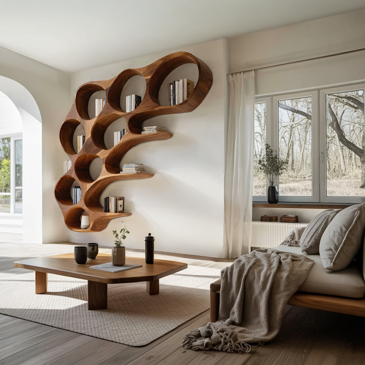 Organic Honeycomb Shaped Wall Mounted Bookshelf For Bedroom