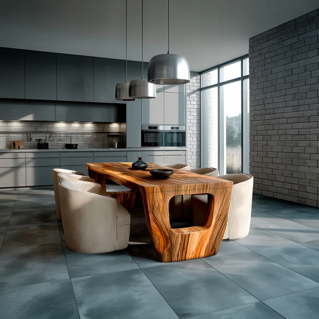Rustic Dining Table With Artistic Base Design For Kitchen