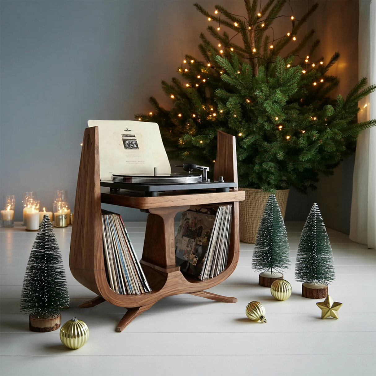 Handcrafted Wooden Record Stand For Entryway Gift Idea