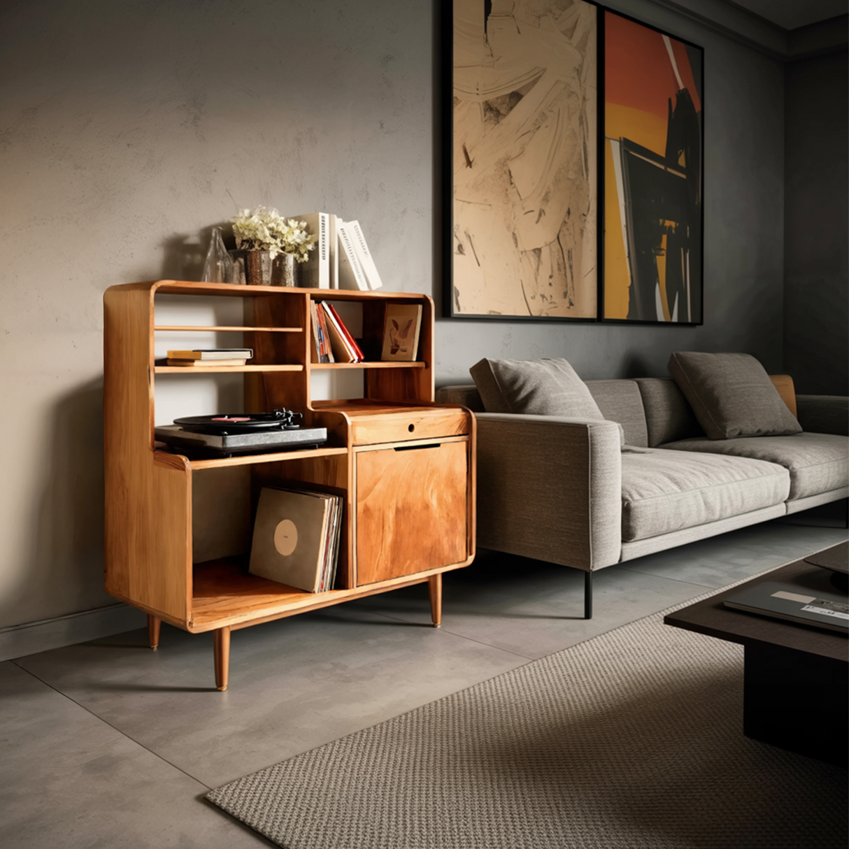 Mid-Century Vinyl Record Cabinet For Home Decor