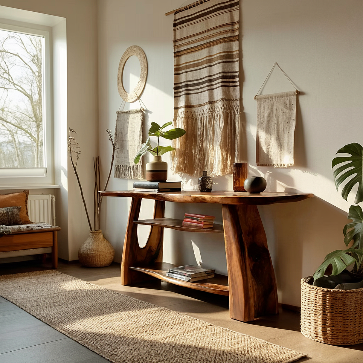 Farmhouse Wooden Live Edge Console For Minimalist Design