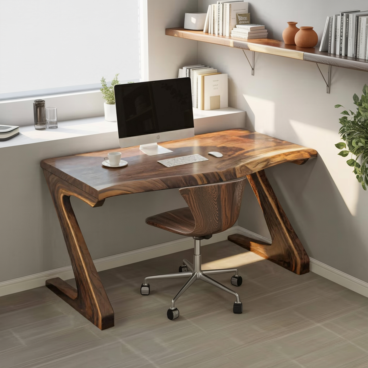 Modern Live Edge Desk With Z Legs For Home Office