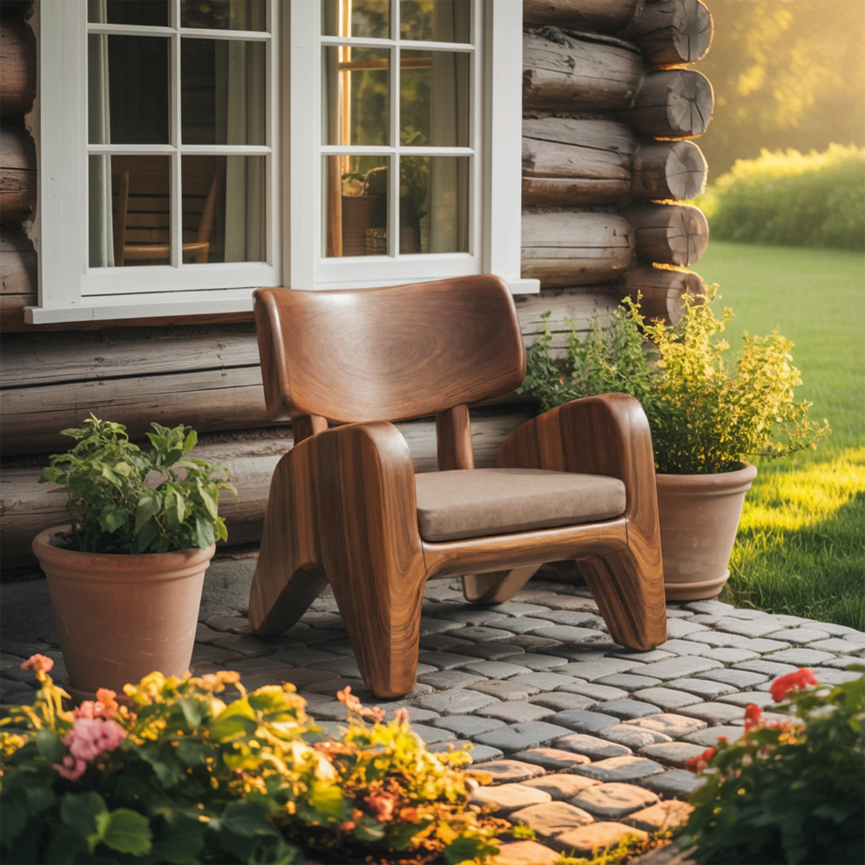 Contemporary Wooden Lounge Chair For Garden Or Reading Nook