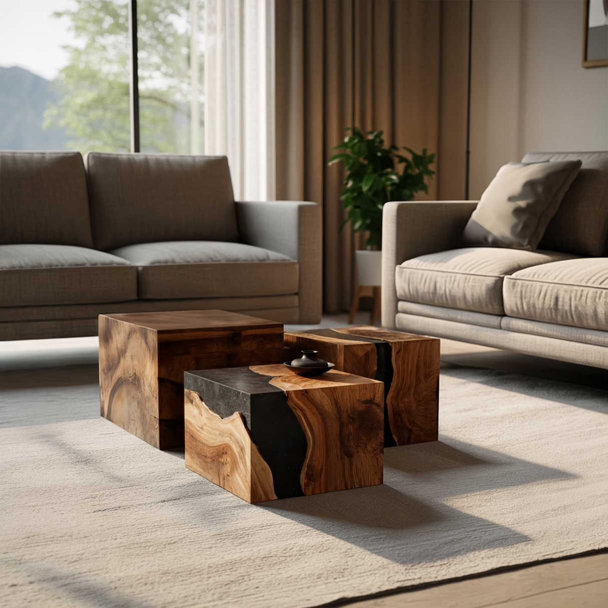 Farmhouse Wooden Cube Coffee Table For Rustic Home Decor