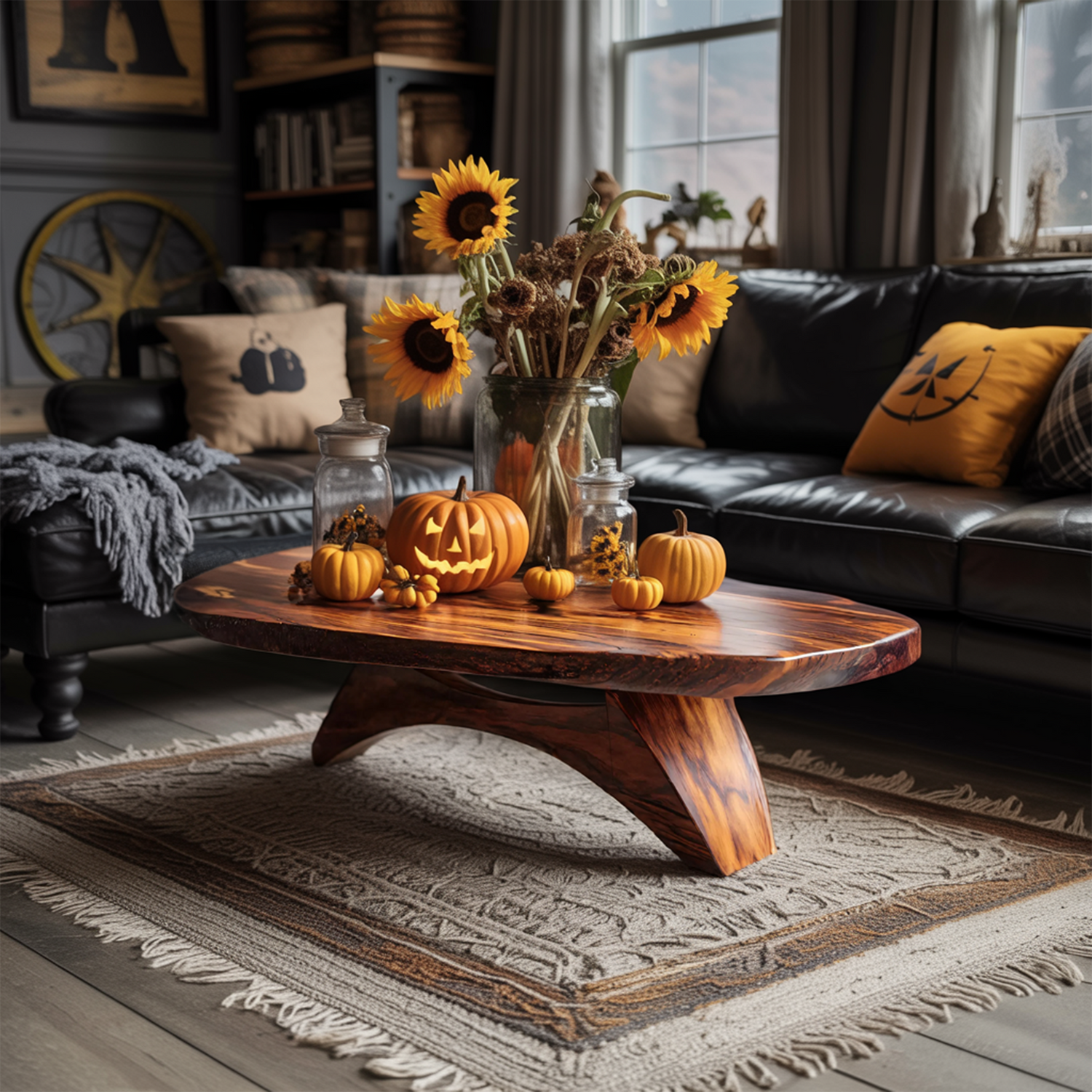 Handcrafted Wooden Live Edge Coffee Table For Living Room Pumpkin Decor