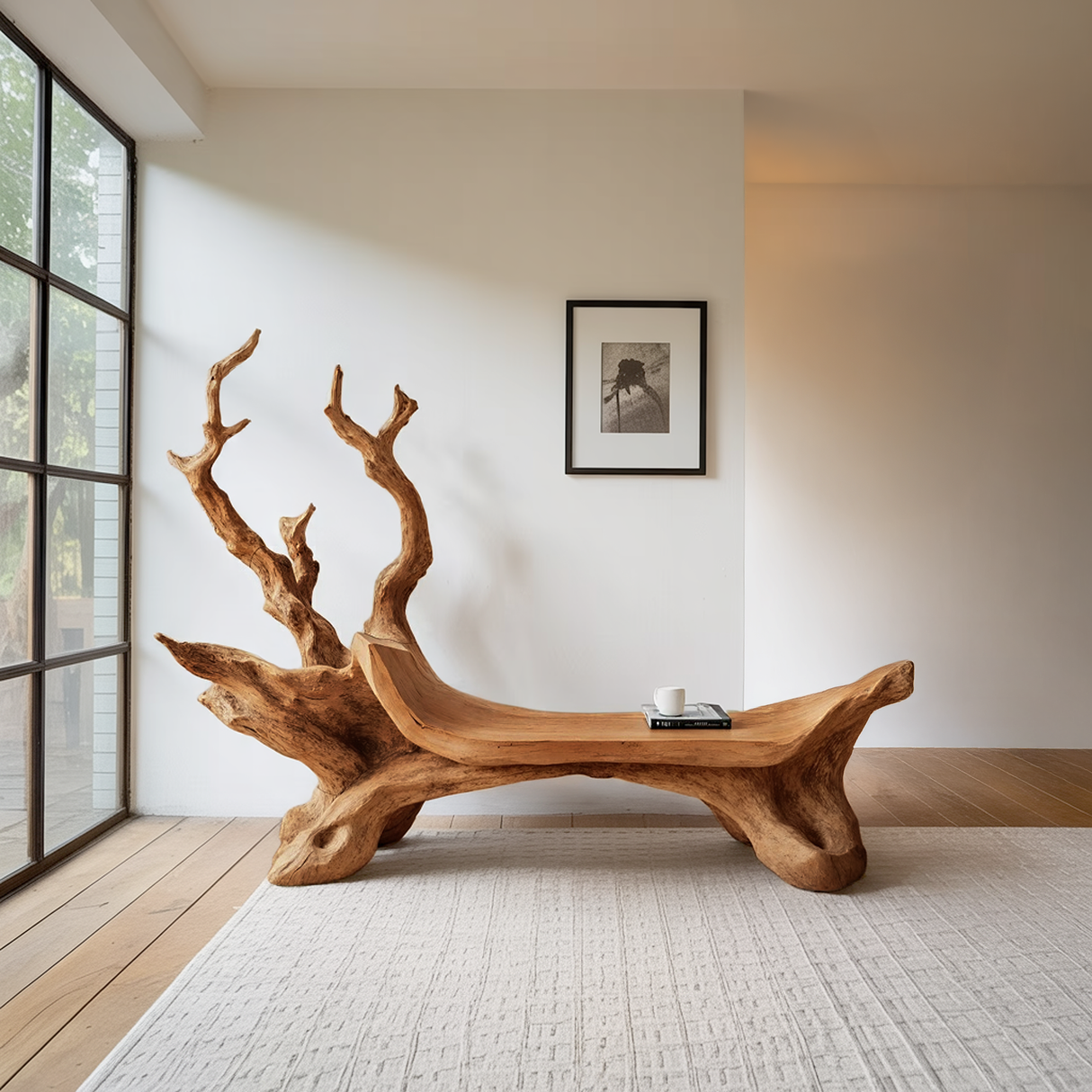 Mid Century Wooden Bench For Modern Living Room Decor