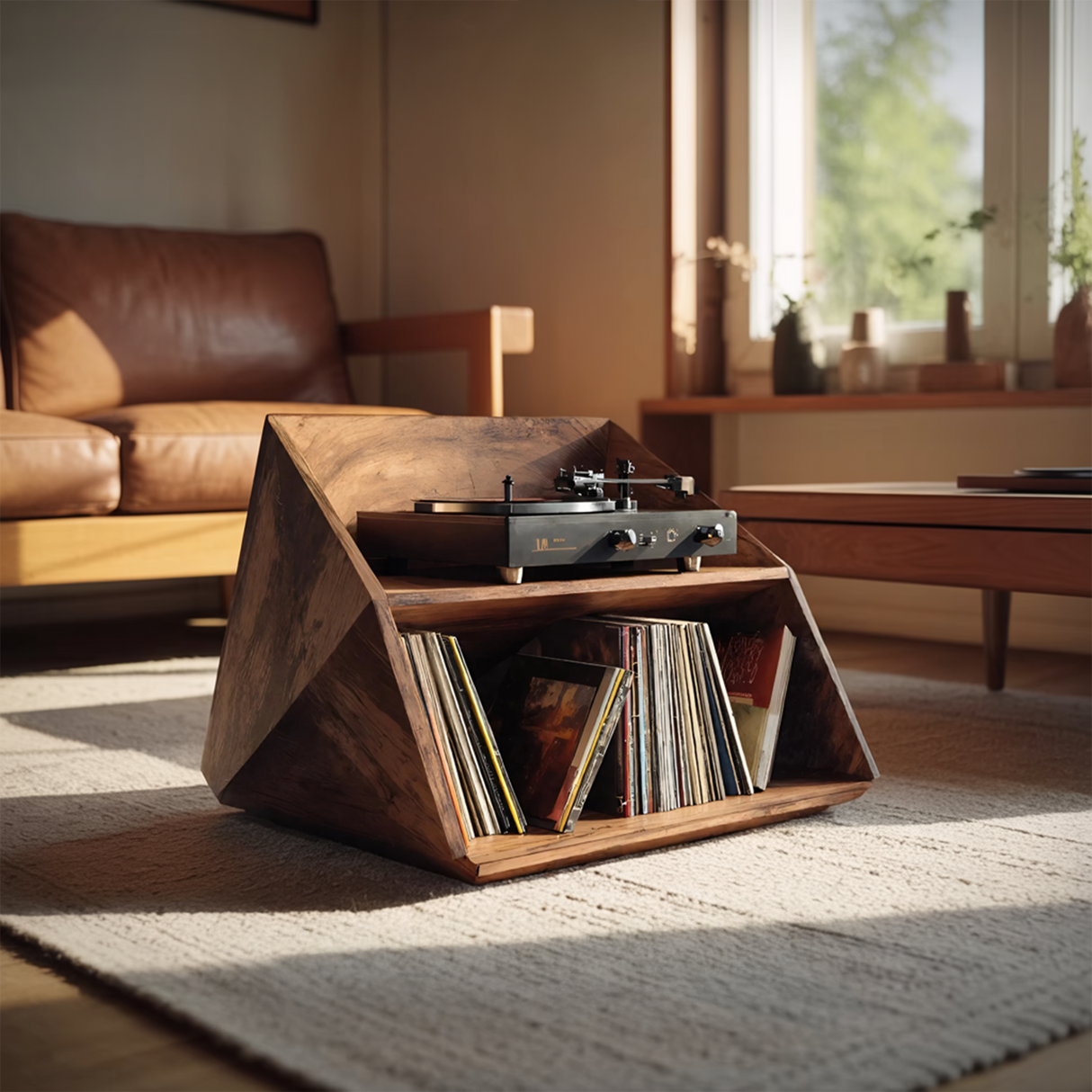 Mid Century Wooden Record Stand For Living Room Vinyl Display
