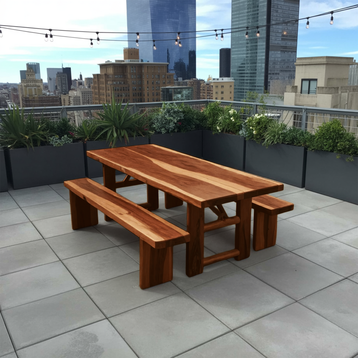 Rustic Outdoor Table With Benches For Garden Or Backyard Gatherings