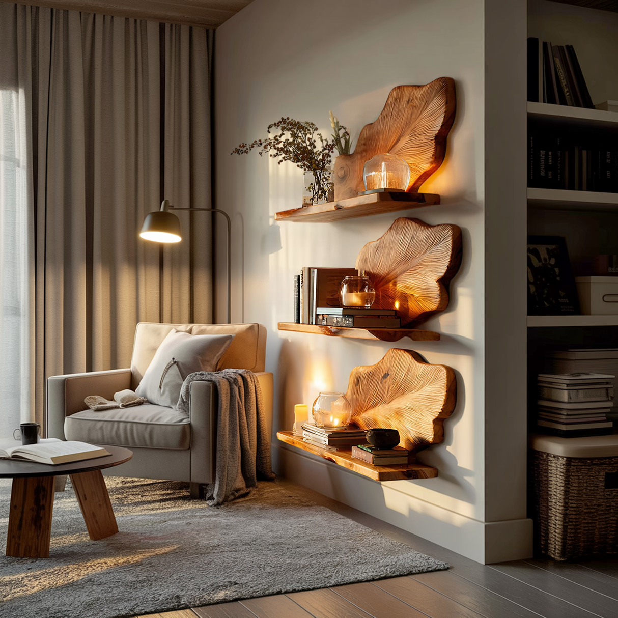 Rustic Wooden Wall Mounted Bookshelf For Living Room Display