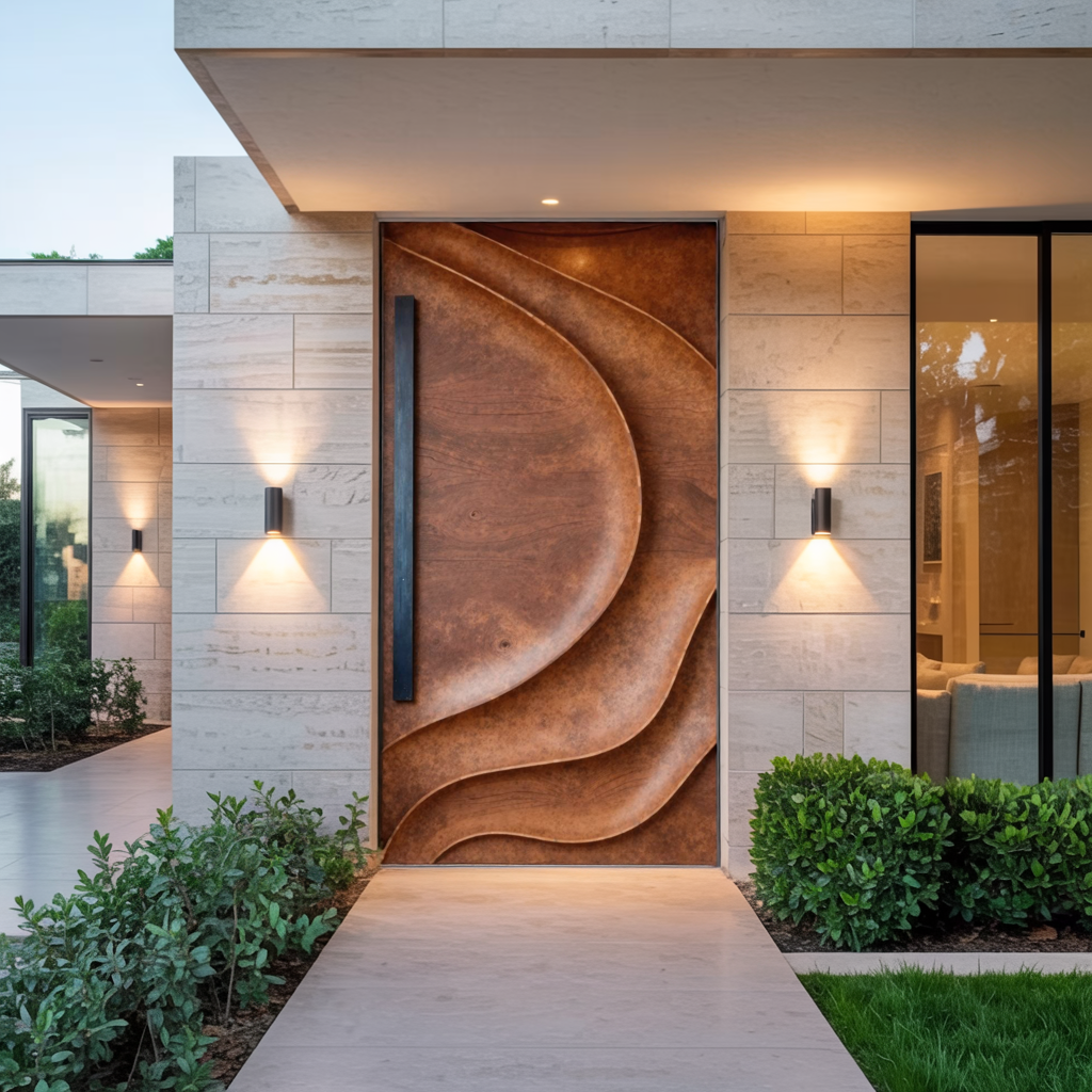 Sculptural Front Door Design For Modern Entryway