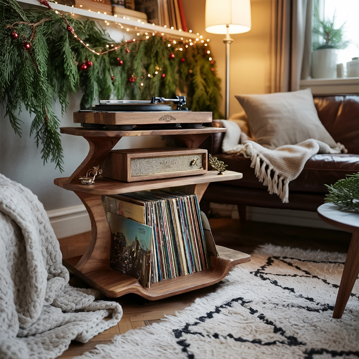 Mid Century Wooden Record Stand For Christmas Vinyl Lovers