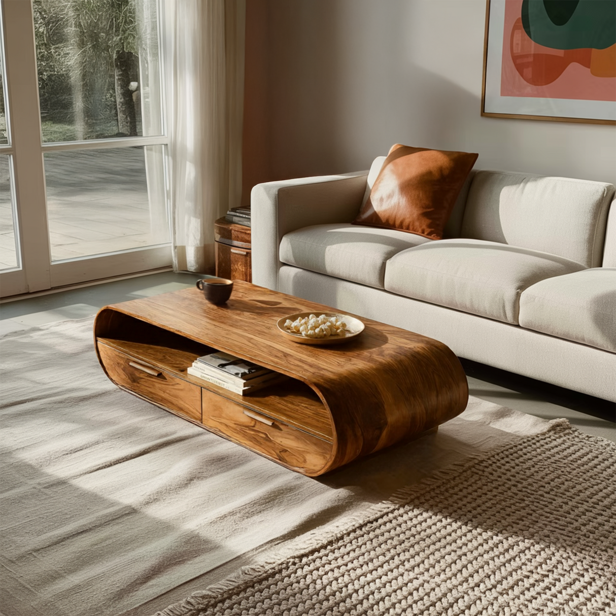 Modern Coffee Table Curved Storage Design For Living Room