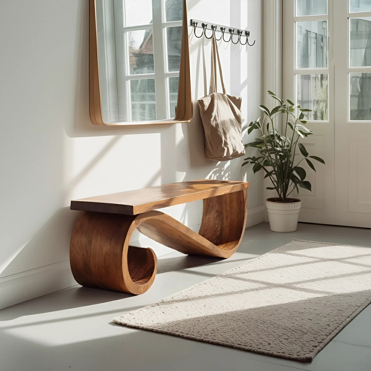 Organic Sculptural Bench For Entryway Or Living Room