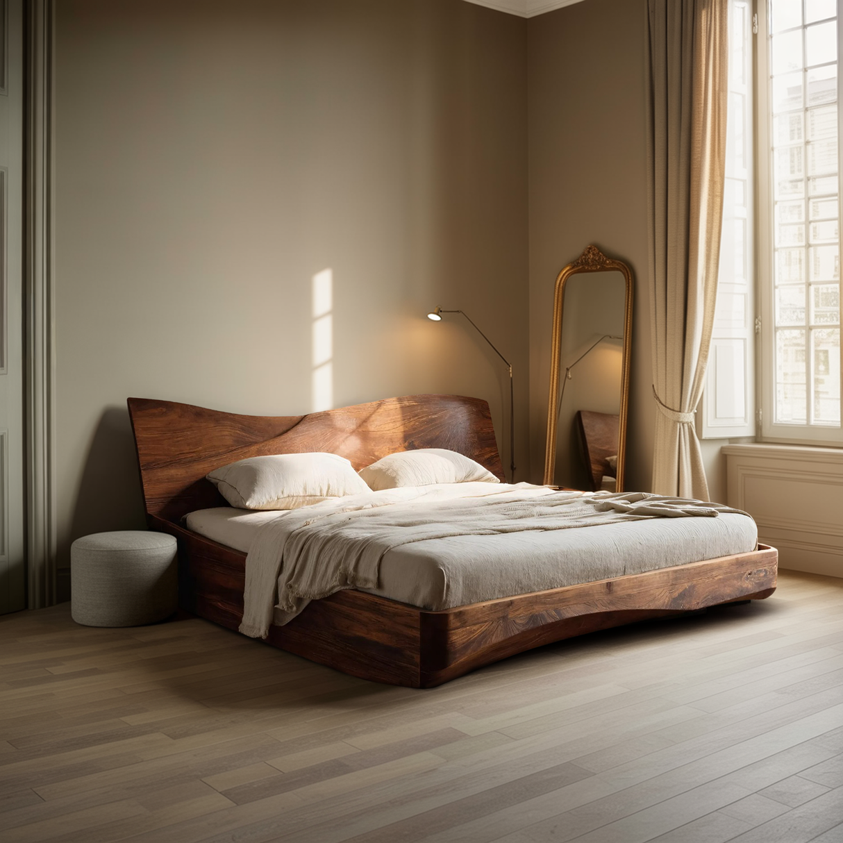 Organic Platform Bed And Headboard For Minimalist Bedroom Design