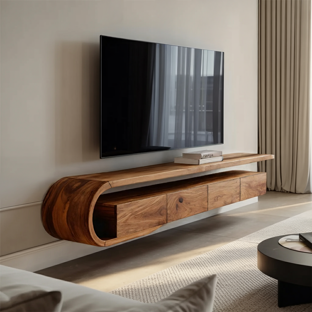 Modern Sculptural Wall Mounted TV Console For Living Room