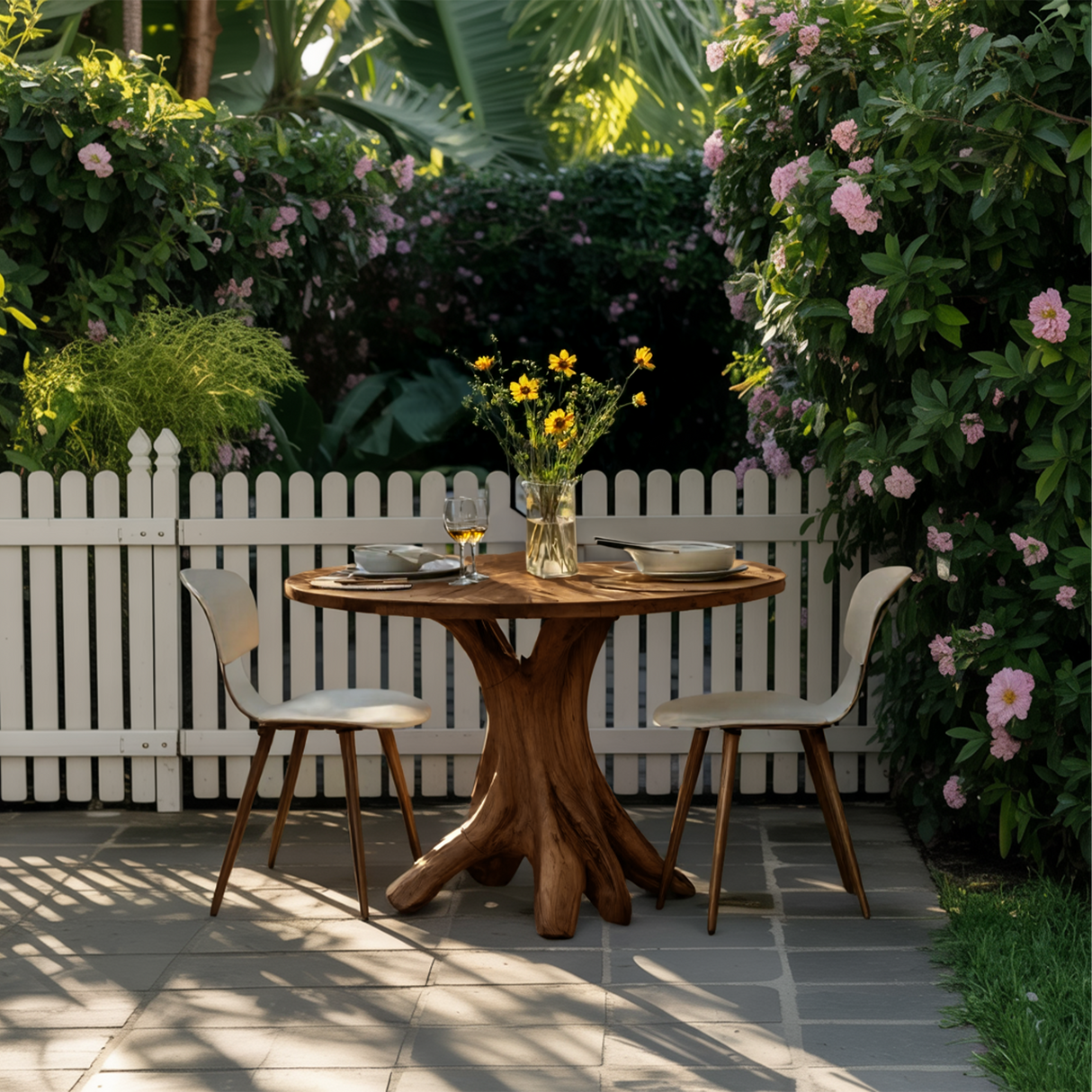 Mid Century Wooden Dining Table For A Warm Outdoor Space
