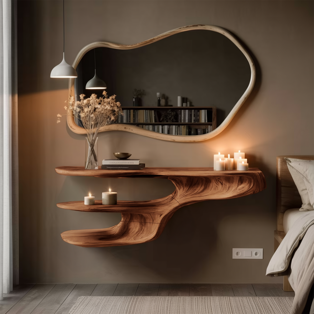 Rustic Solid Wood Vanity For Bedroom Makeup Organization