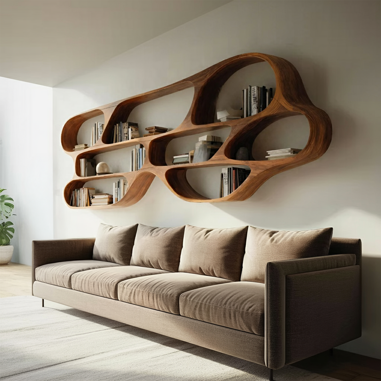 Organic Wall Bookcase For Bedroom Interior Design