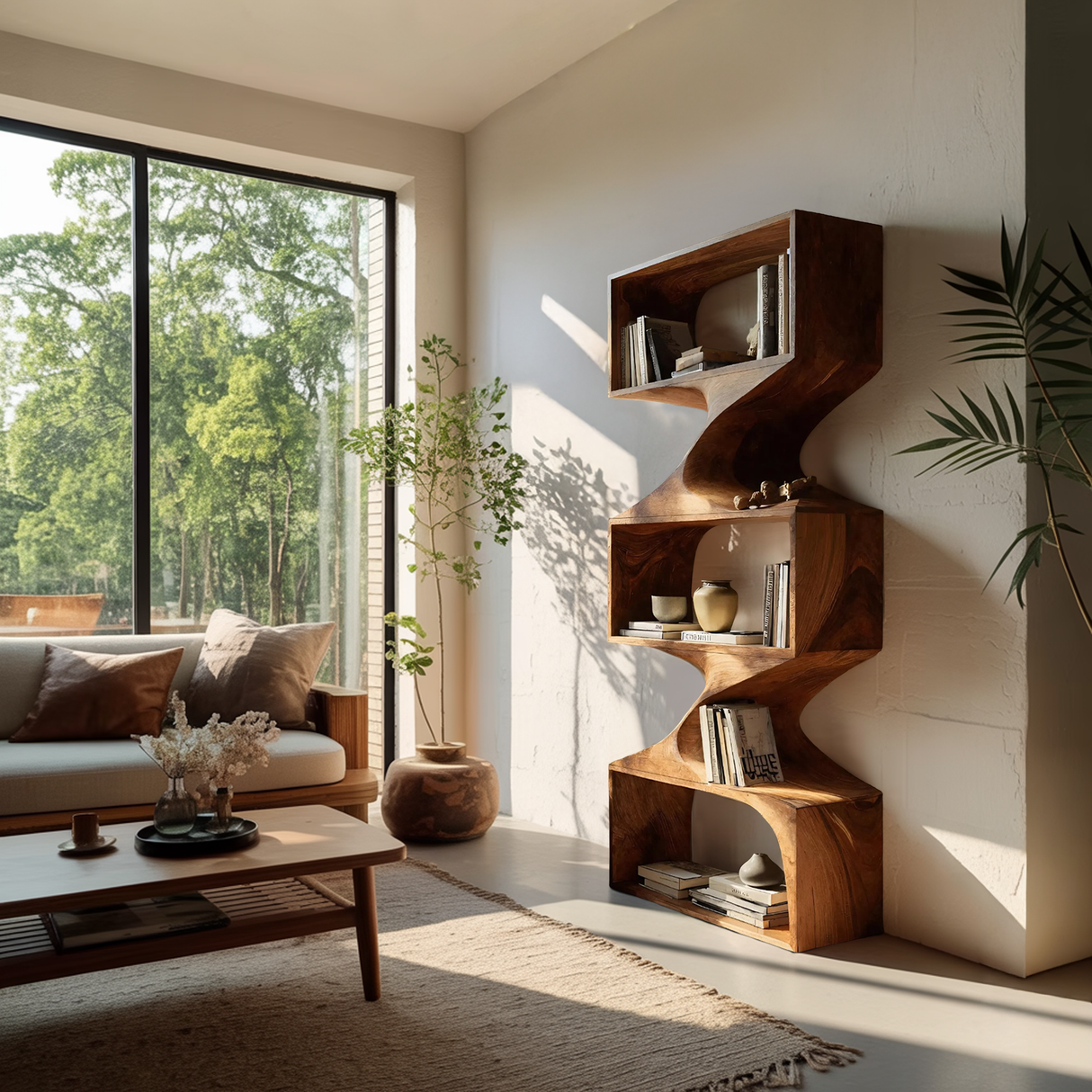 Modern Sculptural Wall Bookcase For Living Room Or Office