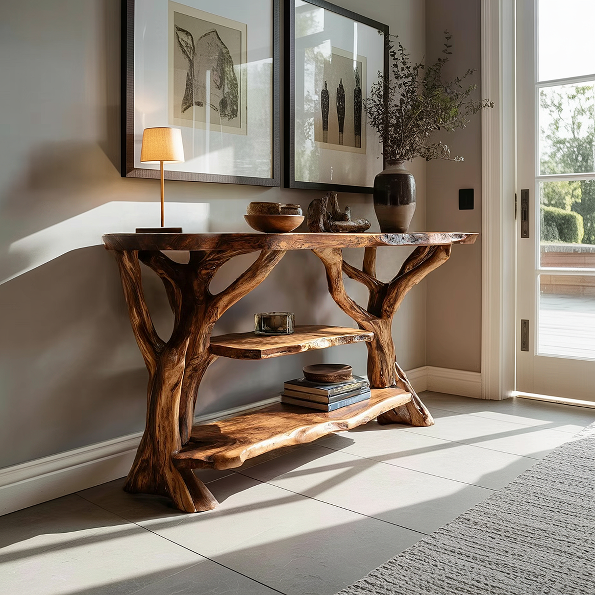 Mid Century Wooden Live Edge Console Table For Modern Furniture Decor