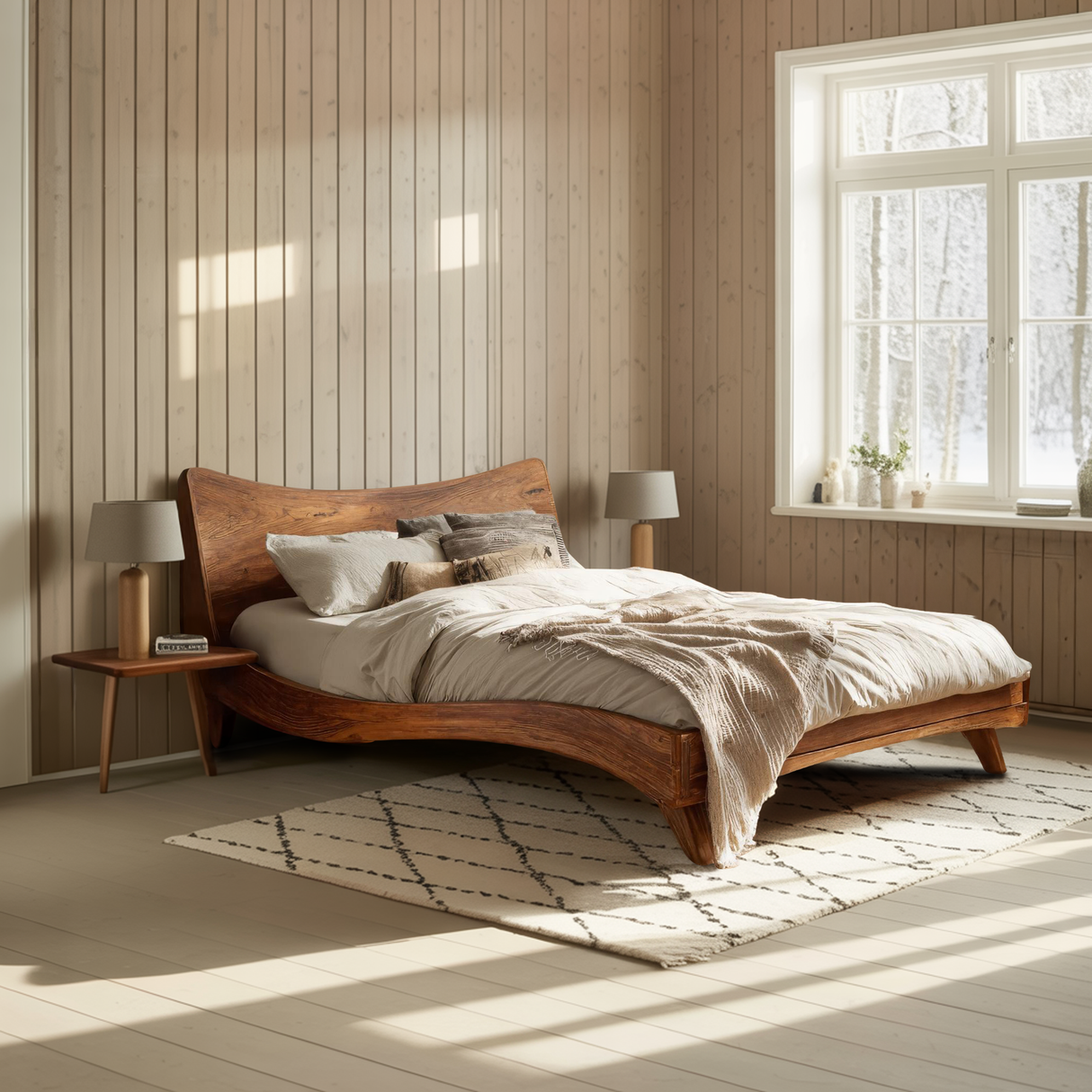 Set Headboard And Curved Bed Frame For Modern Bedroom