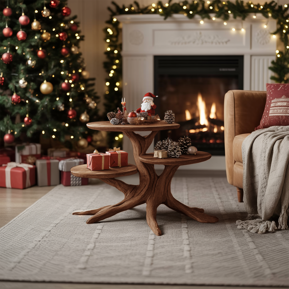 Rustic Solid Wood End Table For Warm Living Room
