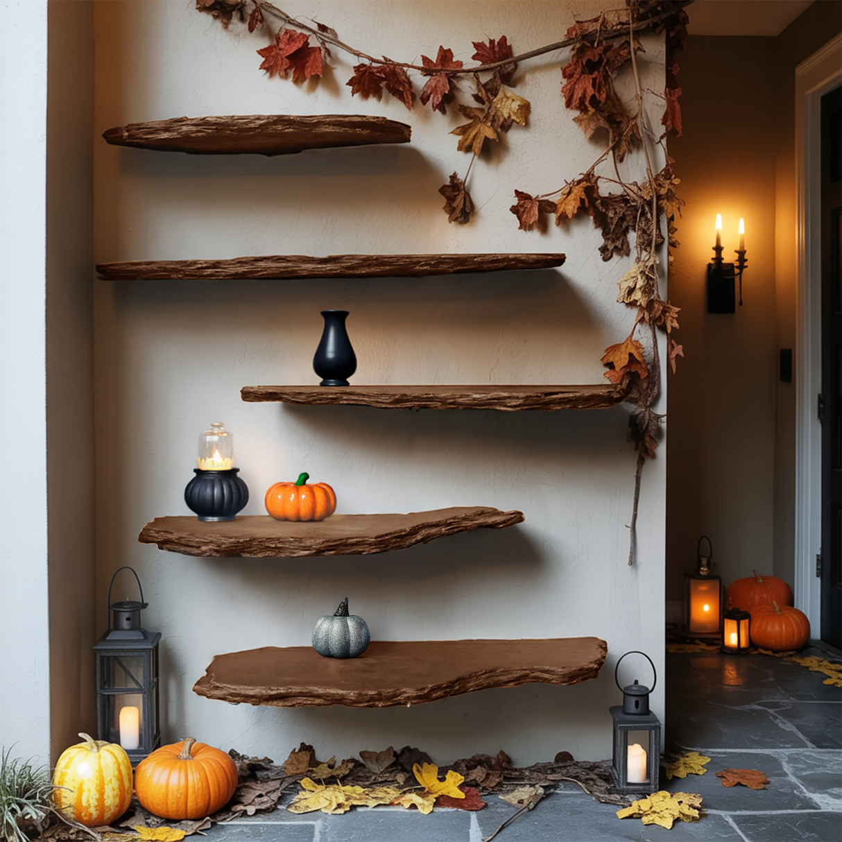 Farmhouse Live Edge Floating Shelf For Living Room Warm Halloween Accent