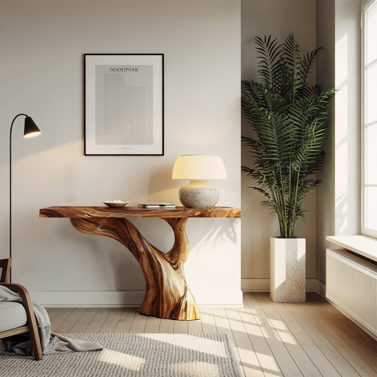 Handcrafted Live Edge Entryway Table Sculptural Solid Wood Furniture Decor