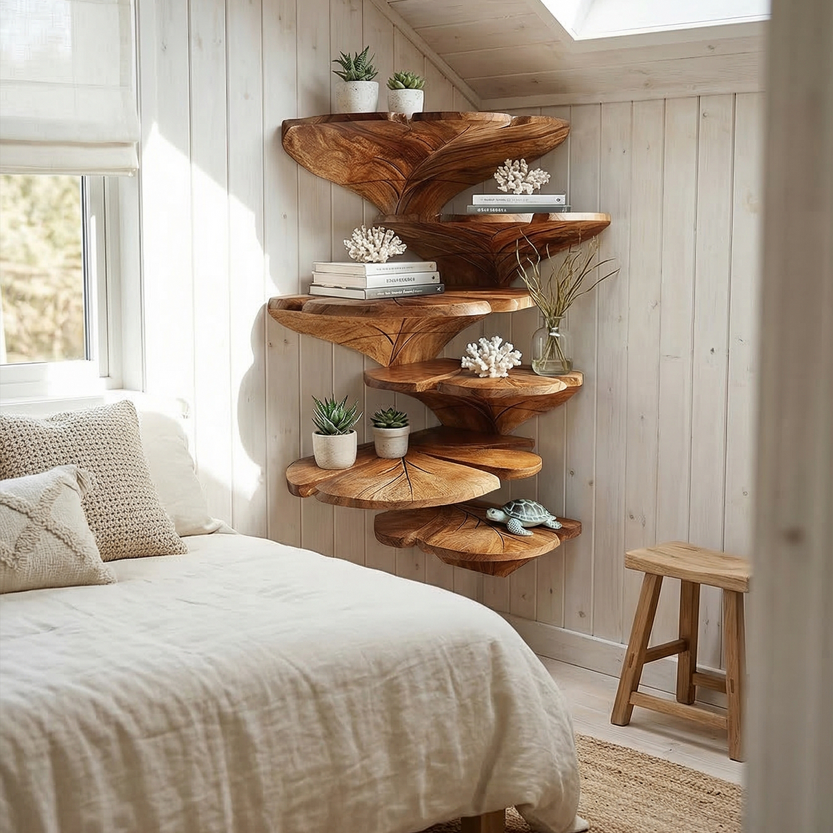 Farmhouse Leaf Shape Corner Shelf Bathroom Wall Decor Display