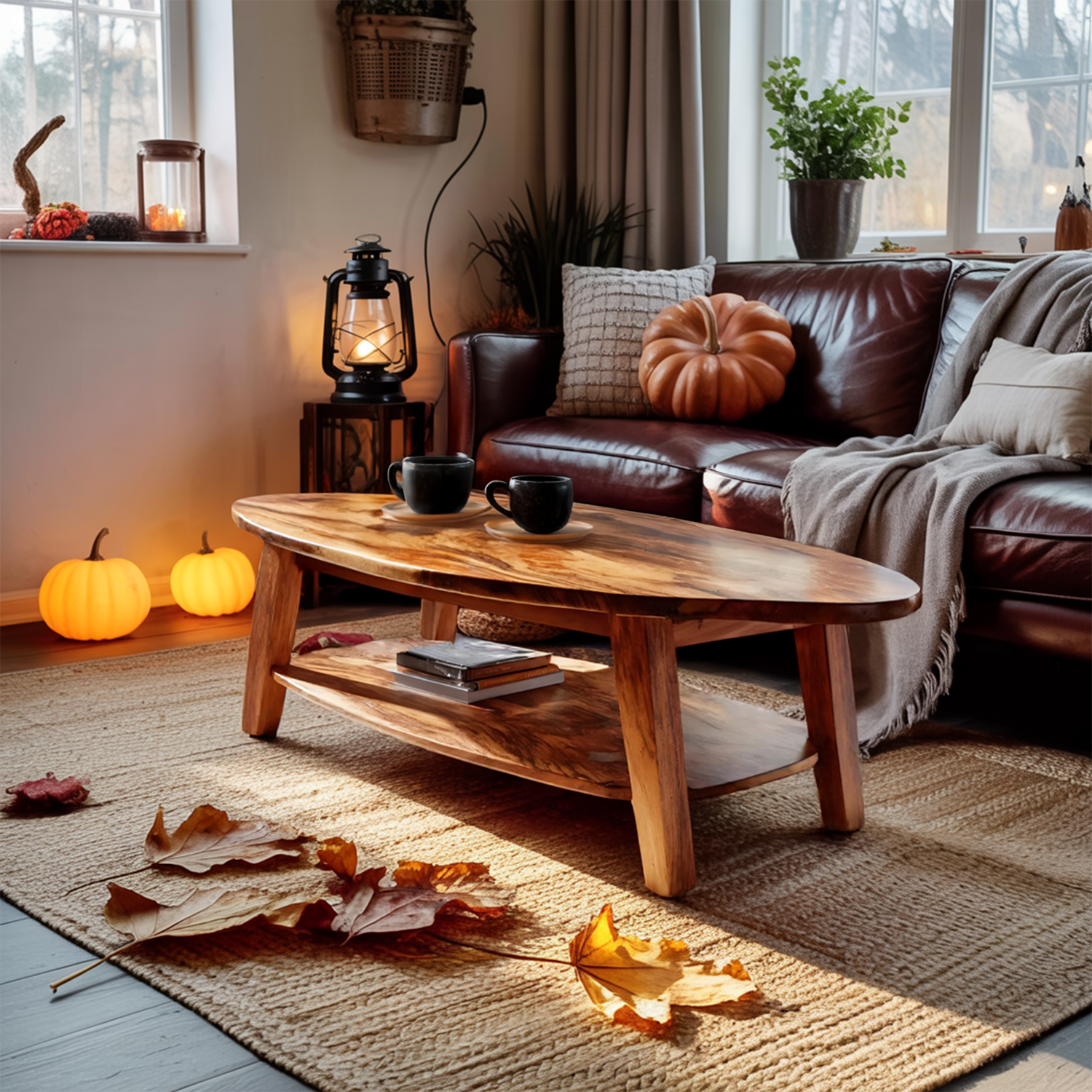 Farmhouse Solid Wood Coffee Table For Living Room Autumn Halloween