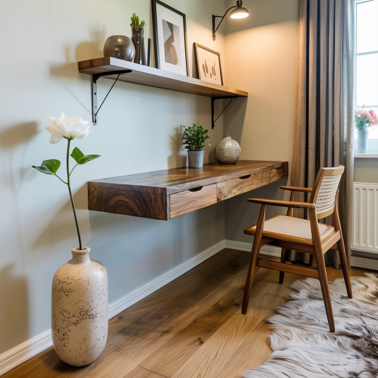 Minimalist Floating Desk With 3 Drawers For Home Office