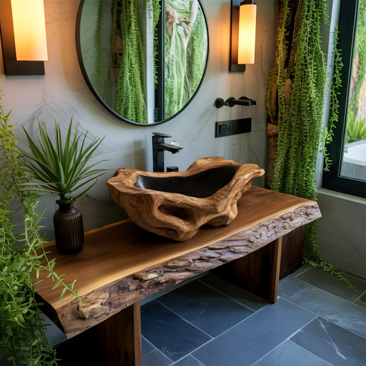 Rustic Wood Wash Basin For Vintage Bathroom