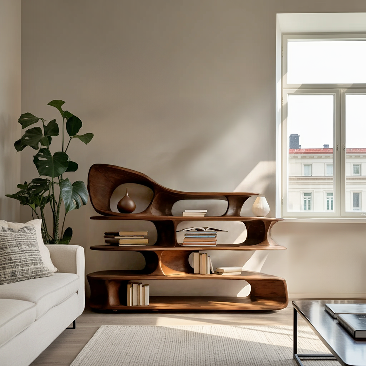 Modern Sculptural Standing Shelf For Living Room