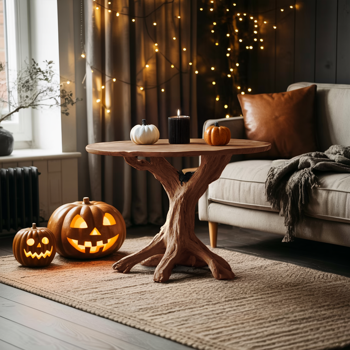 Rustic Wooden End Table For Entryway Design Halloween Wall Display